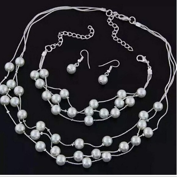 3 Pieces Multi-layer Pearl Jewelry Set - Picture 2 of 2